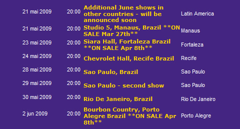 Data de shows no Brasil confirmadas